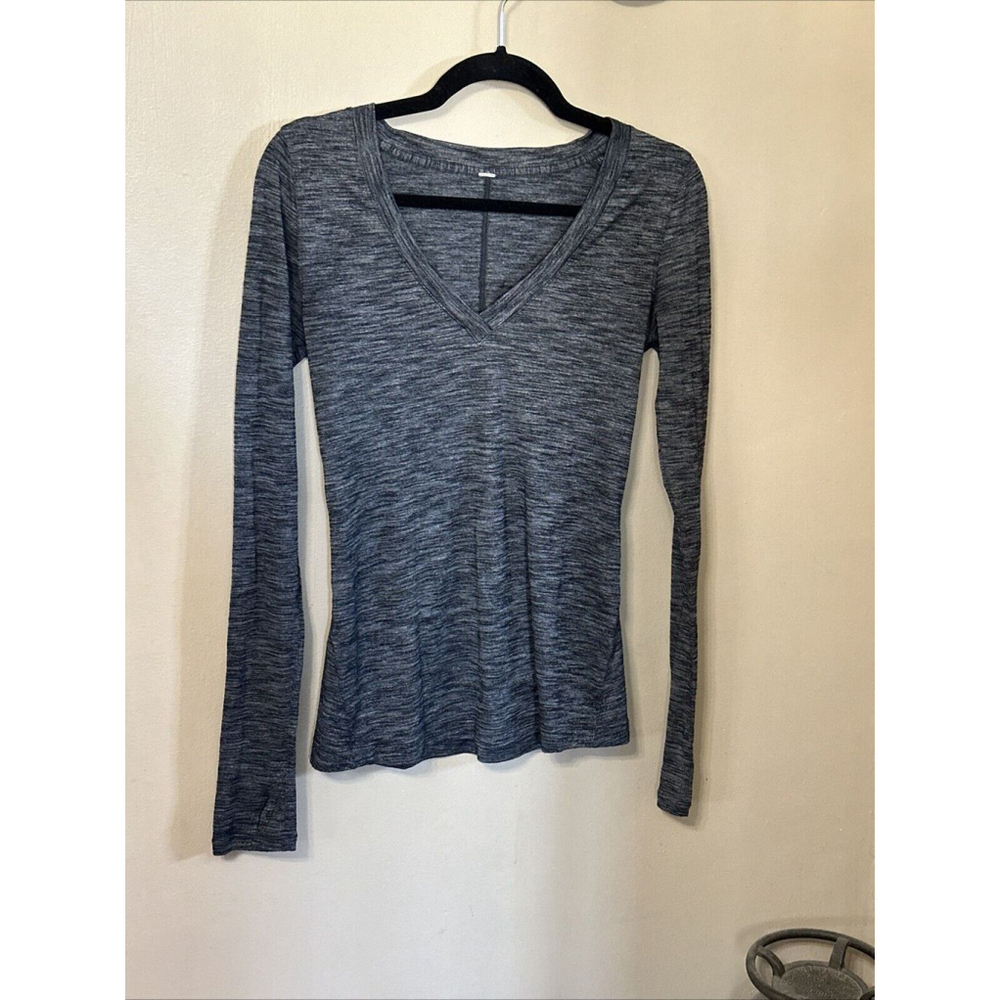 Lululemon &go Everywhere Long Sleeve Top Heathered Gray V-Neck Pleated Peplum 4